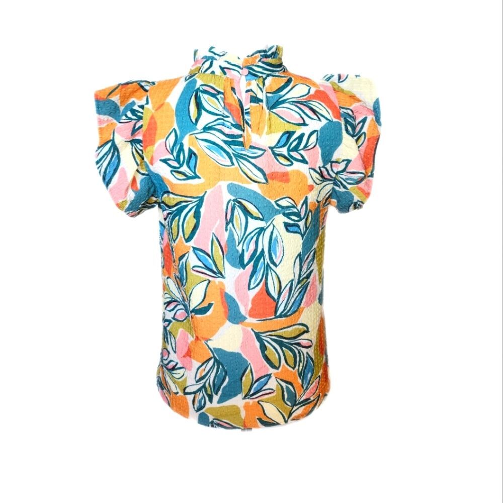 5/$55 THML Eliana Flutter Sleeve Blouse, Multicolor Abstract Floral, XS